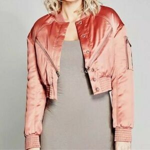 Guess by Marciano Rose Gold Puff Y2K Satin Bomber Jacket S NWOT